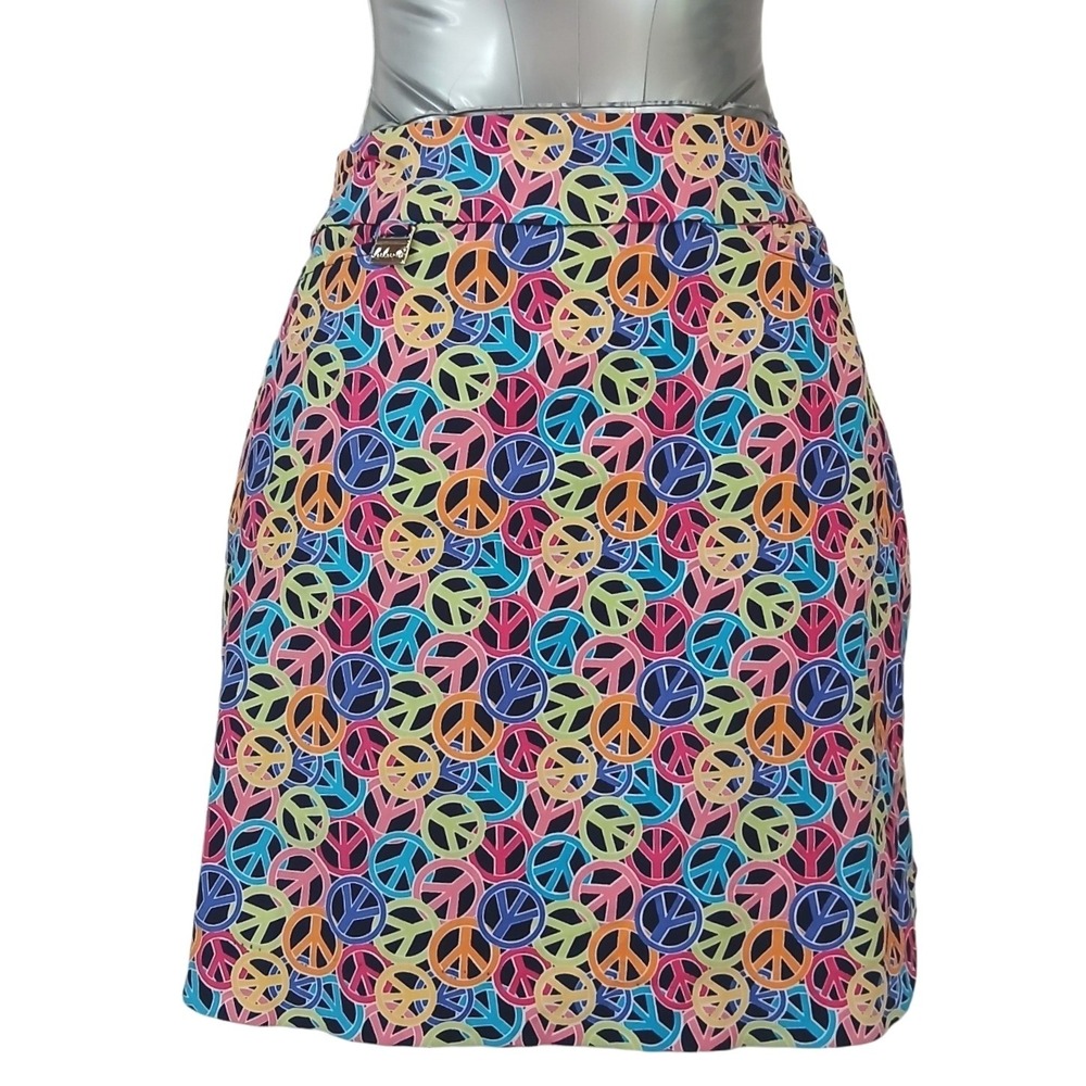 Lulu-B Rainbow Peace Sign Print Skirt Skort Sz 12 Golf Active Pull On Stretch
